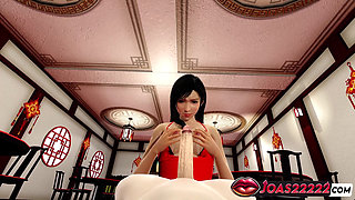Tifa Lockhart In Red Short Dress Explode Big Cock Using Her Big Tits As Masturbator
