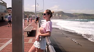 Beautiful amateur blonde barmaid paid sex in public