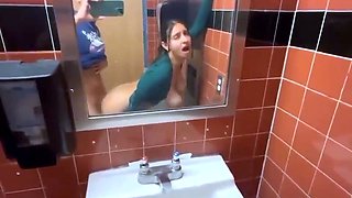 Stacked teen slut rammed doggystyle in a public toilet