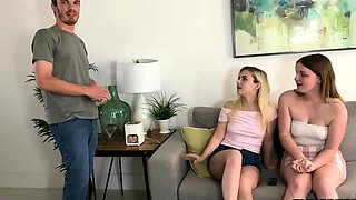 Cutie CFNM babes giving blowjob to guy