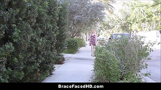 Nice blondie teen with braces banged