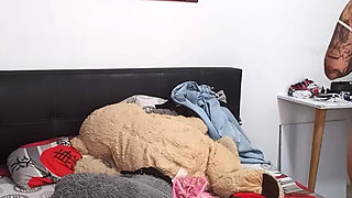 I squat my pussy passionately with giant vibrator.