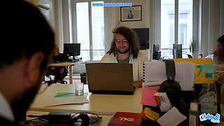 Khalamite Cumshot at First Sight at the Office - French Employee Works and Then Fucks with Her Colleague in Front of Everyone