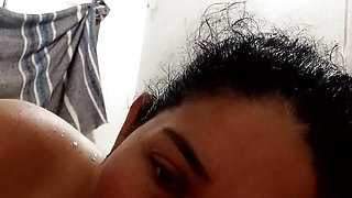 Beautiful girlfriend sucking deep throat