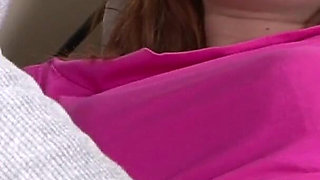 Hairy redhead Ella Hughes sprayed from Luke Hardy