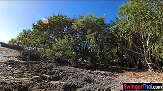 Public beach Asian GF bj and nail