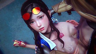 3d animation, korean cute girl, girls sexing