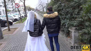 DEBT4k Debt collector tracks down sexy bride and they have affair