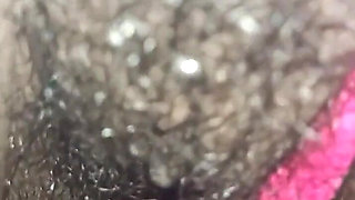 Close up Rubbing My Hairy Pieced Wet Pussy