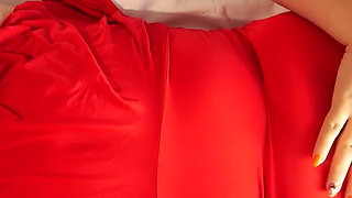 330 Slut in a Red Dress and Stockings Services Your Cock in Different Positions