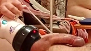 Mother-in-law Massages Cock and Balls, Then Sucks Cock and Gets a Mouthful of Cum