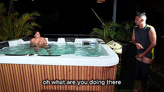 I End up Fucking the Technician Who Has a Hard Cock After Seeing Beautiful Latina Masturbating in the Jacuzzi