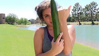 Natalie’s outdoor solo adventure turns into a sensual pleasure experience.