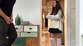 Stepbrother Caught Jerking Off! Cum on My School Uniform Leads to More Fucking