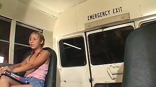 Wanton blond haired Asian teen sucks smelly sausage of white mature dawg in bus
