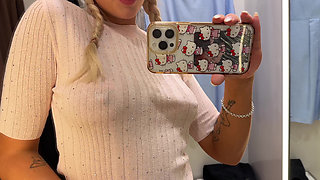 British Blonde Try on haul Clothes in Fitting Room