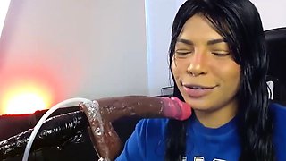 Tan stud gives a POV blowjob to his big cock