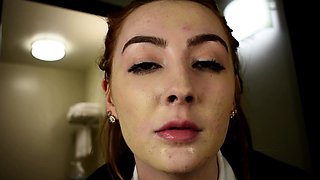 POV blowjob with a redhead schoolgirl