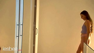 Lesbea sapphic innocent first ever time orgasm with latin roommate