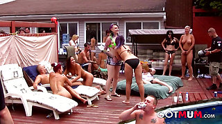 Busty Milf in a lesbian orgy party