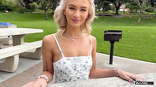 Petite Inked Blonde Spreads for Hardcore Casting Pound