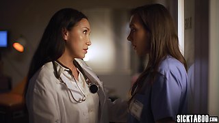 Steamy mom lesbians making out on duty