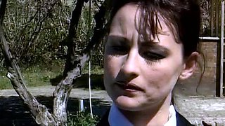 Hot brunette has hardcore group sex with DP