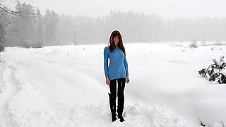 Russian redhead Greta in snow bondage - Exended version