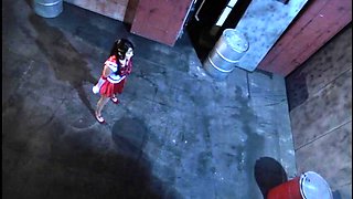 Cute Asian girl in a sexy costume gets drilled by a monster