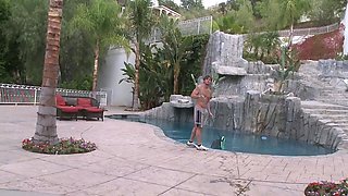 Horny pool dude gets to love a raw and horny cowgirl ravage