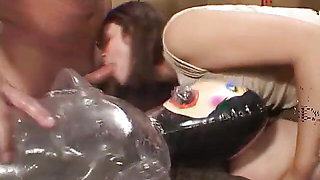 An older guy is fucking a sex doll and a cute teen