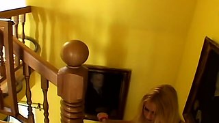 Close up with teen blonde sex doll rubbing her cunt