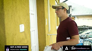 LUSTY GRANDMAS - Horny Granny Marsha Seduces Delivery Stud for Hard Fuck: Porn