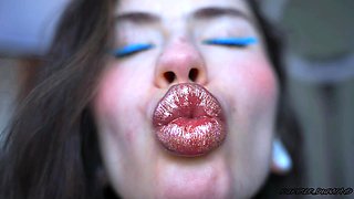 Glamour Girl Kiss with Sweet Shiny Juicy Lips