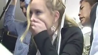 Blond groped to multiple orgasm on bus & fucked