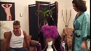 Crossdressing guys bend each other over and fuck in the ass