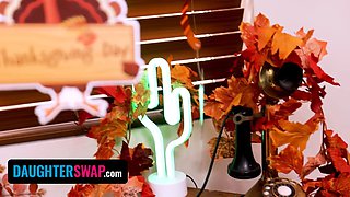 Daughterswap - wild step daughters have a crazy group sex with their step-dads on thanksgiving