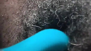 Fucking My Black Hairy Pussy with Rabbit Vibrator