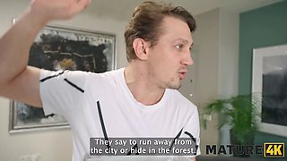 Mature4k. she was mature and lonely, he came to quiet her down by putting his meaty cock in her throat