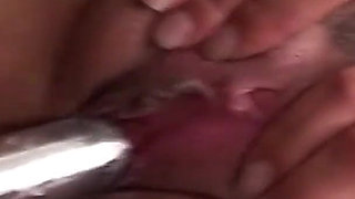 Lesbian Blonde Brunette Screaming at Double Dildo