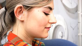 Blonde facial loving babe pov blowjob and licking balls