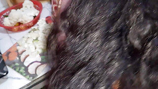Desi Bhabhi fucked while cutting vegetables in the kitchen