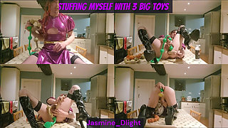 Jasminedlight - Stuffing Myself with 3 Massive Toys -2 Strings of Balls and a Double Ender Before Bed