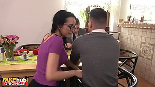 Fakehub - horny step mommy tempts dude step son in front of new hubby and lures him to bath porno having numerous orgasms on his petite boner