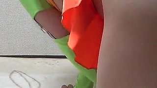Mini Skirt and G String Panties and Sticking Out Natural Boobs From T-shirt Japanese Girl Natsume Maki's Room Cleaning