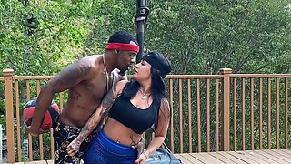 Interracial dicking in the backyard with Monica Santhiago