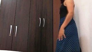 Spying on my step cousin's hot friend changing - hidden cam upskirt action
