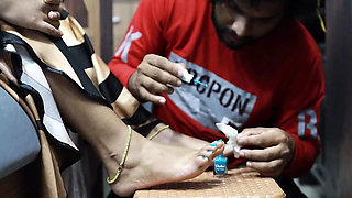 Boy Put Nail Polish on Girl Feet