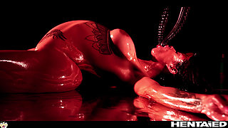 Demon Girl Bondage Cumflation - Canela Skin as The Devil gets Creampied & Monster Quad Penetration
