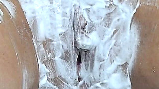 Shaving a Hairy Pussy with a Trimmer and a Razor with Shaving Foam! Close-up!